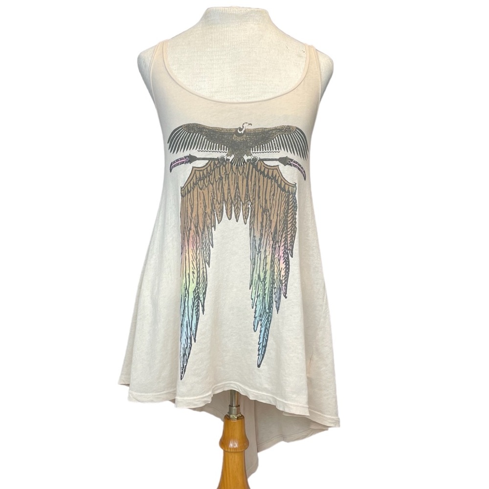 Wildfox Rainbow Light Feather Open Back Tank Top in Tan Size Small